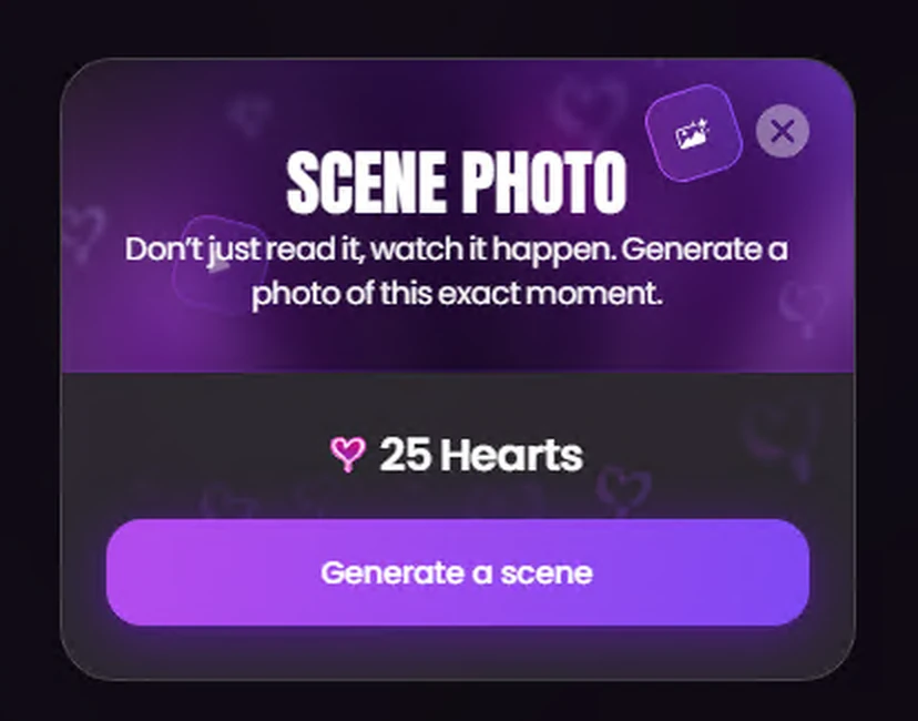 Swipey scene photo dialog priced at 25 Hearts