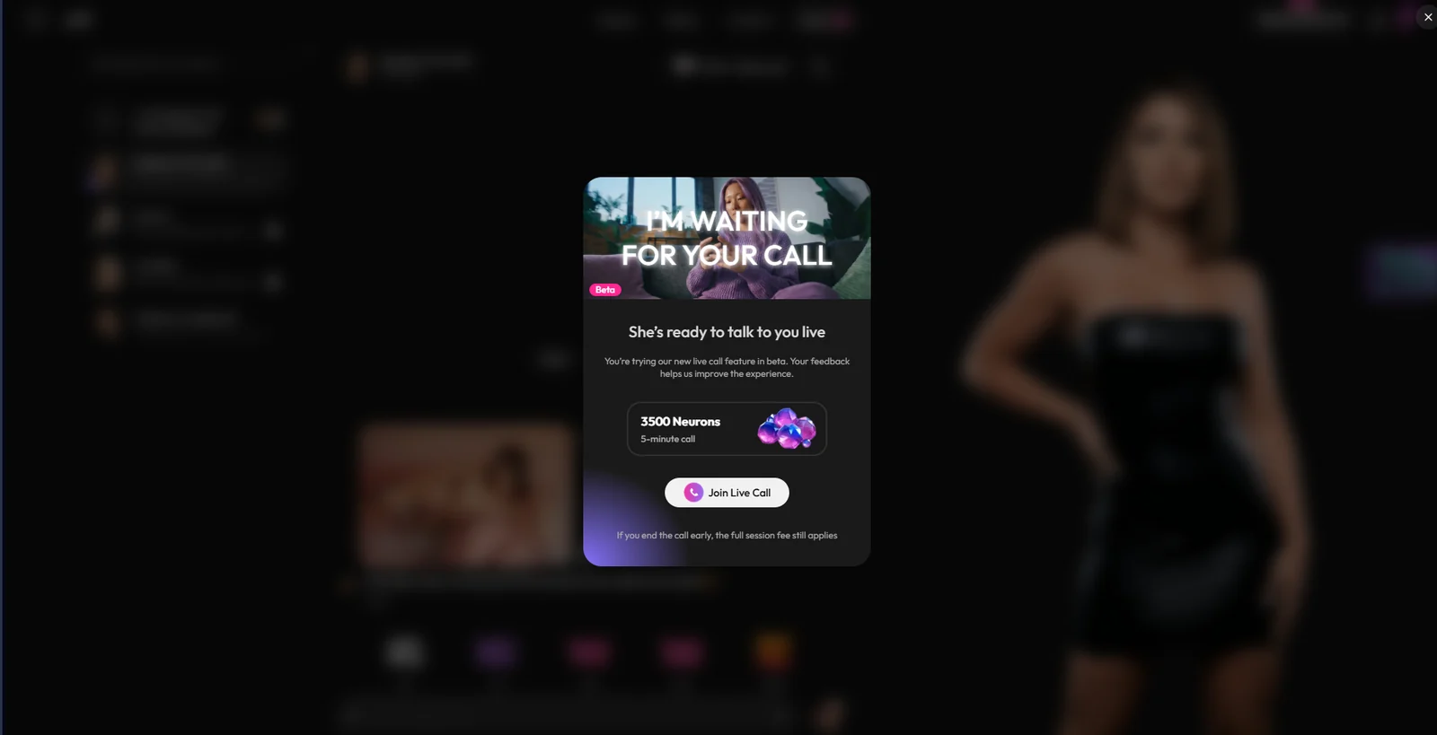 Joi video call priced at 3500 Neurons for five minutes
