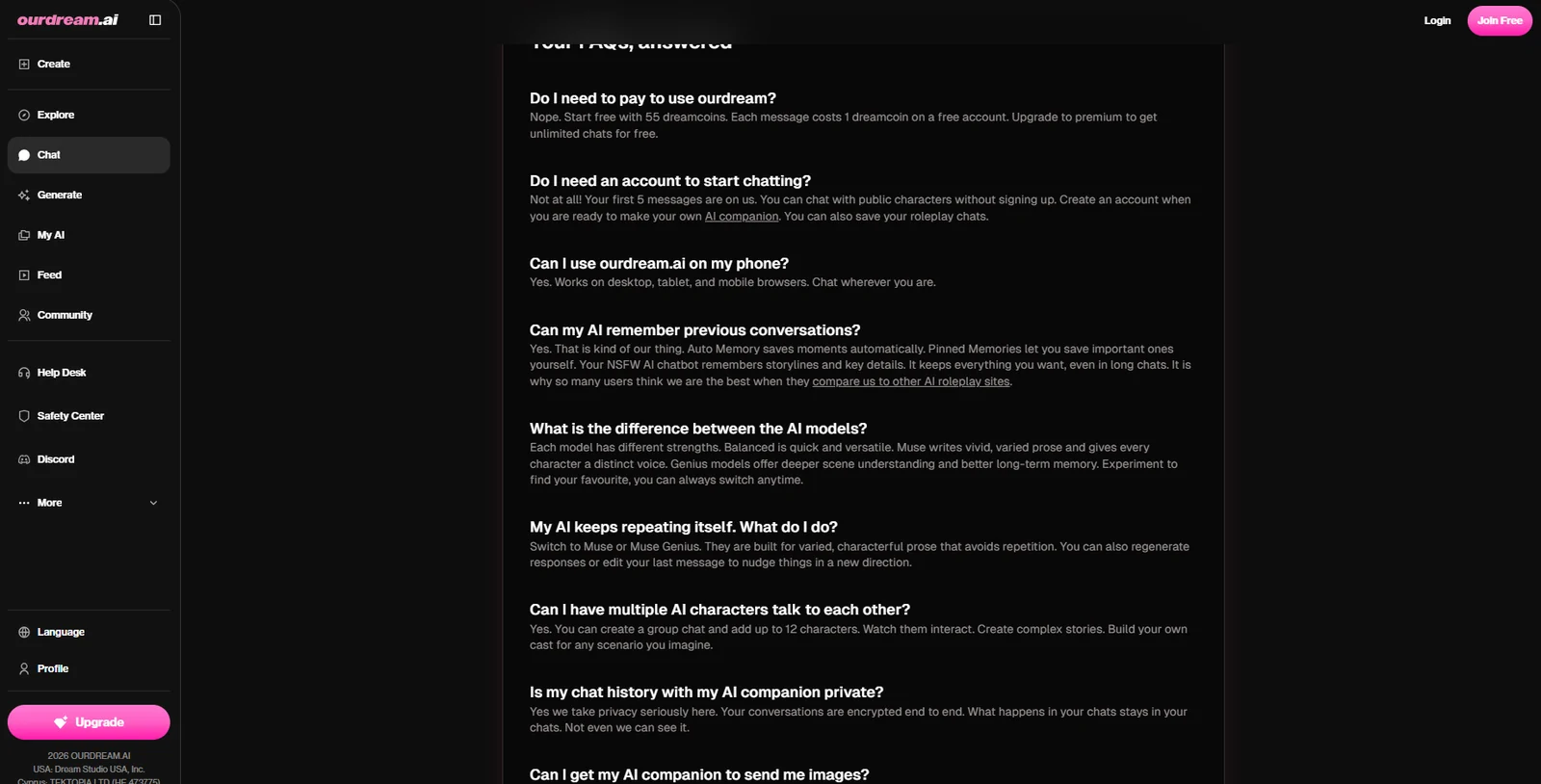 OurDream FAQ claiming conversations are encrypted end to end